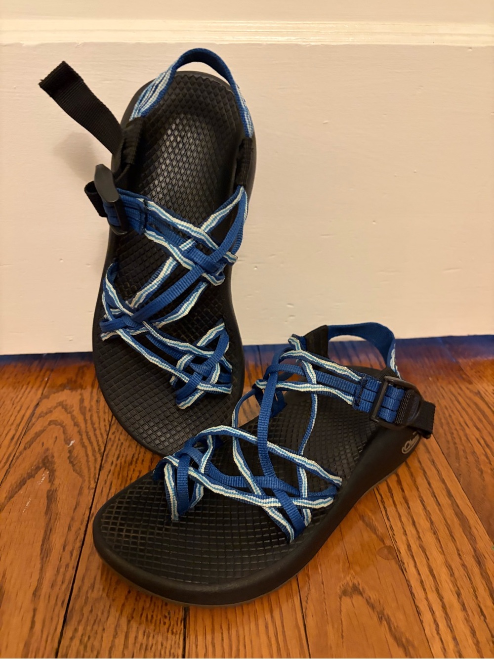 Chaco Blue Strappy Outdoor Sandals with Light Blue Accents